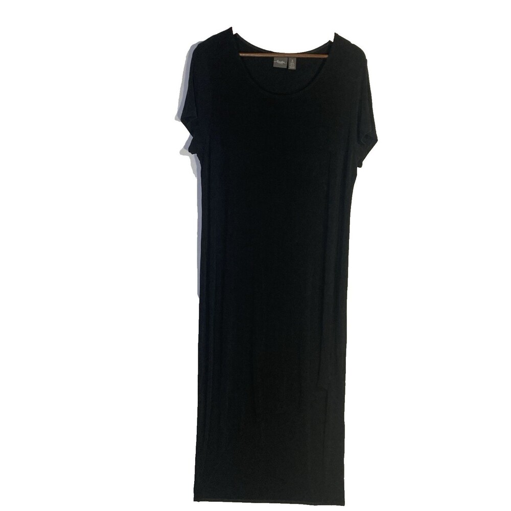CHICO'S TRAVELERS black scoop neck travel knit hi low asymmetrical long dress 3